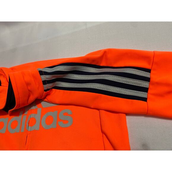Adidas Youth Track Jacket Orange/Blue Size 7/8 (120) Striped Sleeve Logo Zip - Picture 7 of 7